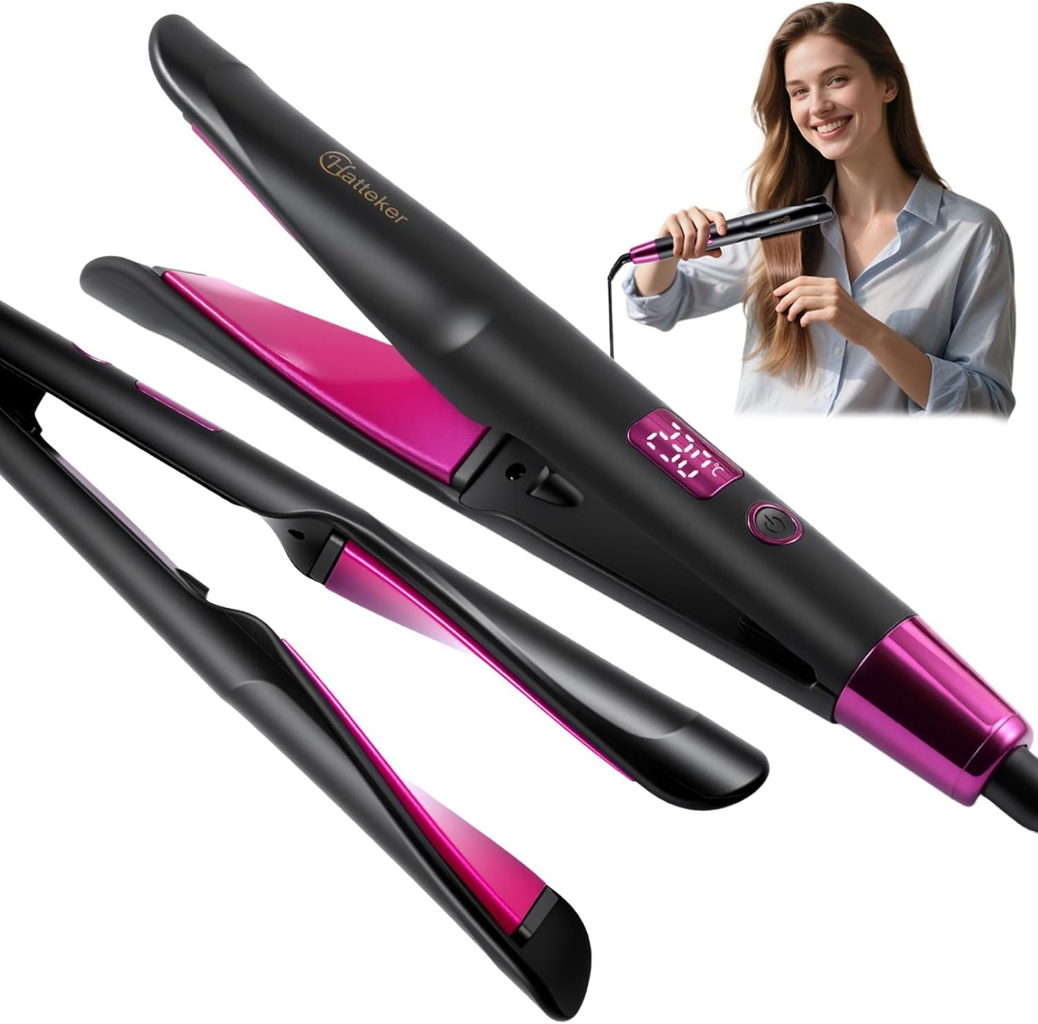 Hatteker Plancha y rizador de pelo 2 en 1, alisador de pelo plano |...