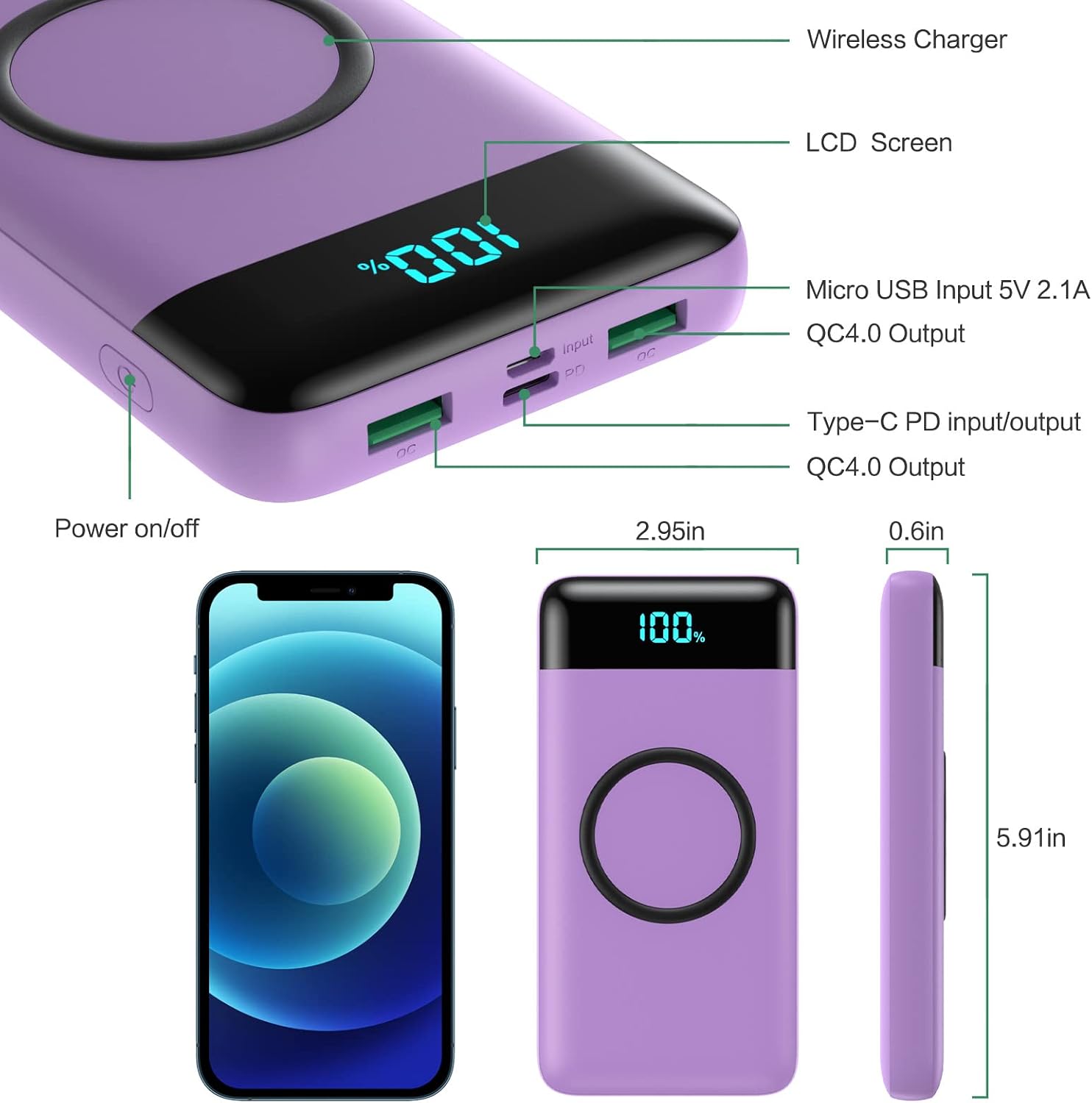 Cargador portátil inalámbrico de 30,800 mAh, cargador de batería US...