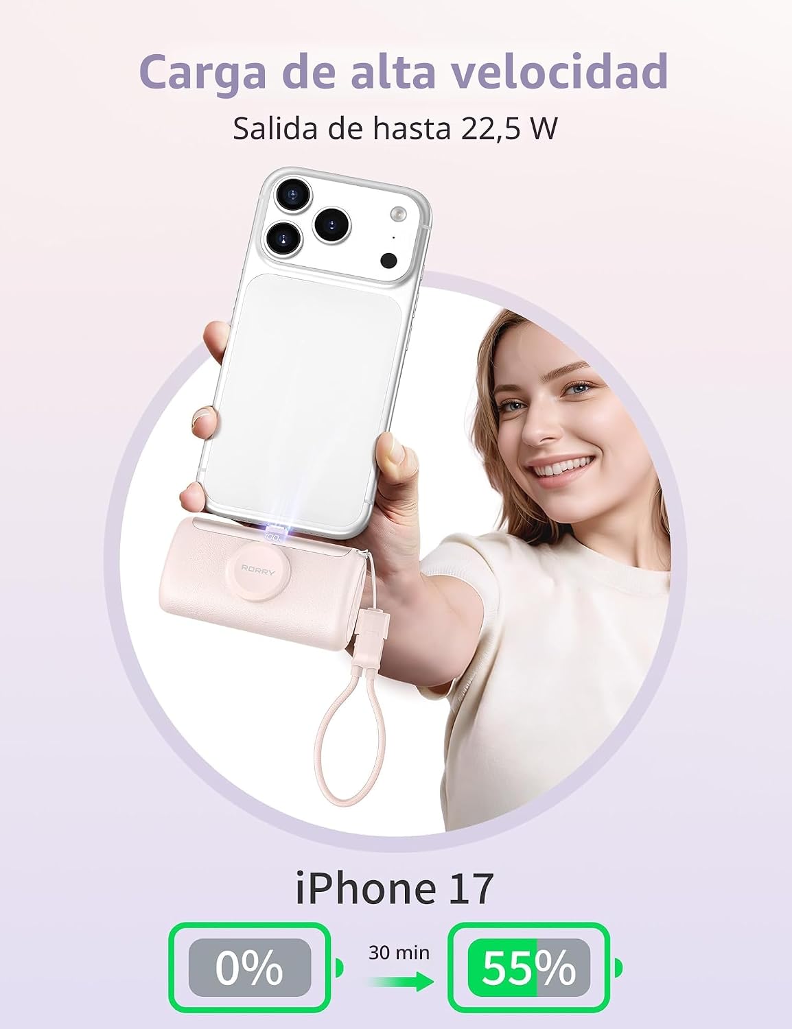 RORRY Mini Cargador Portátil USB C, 10000mAh PD Carga Rápida de 22....