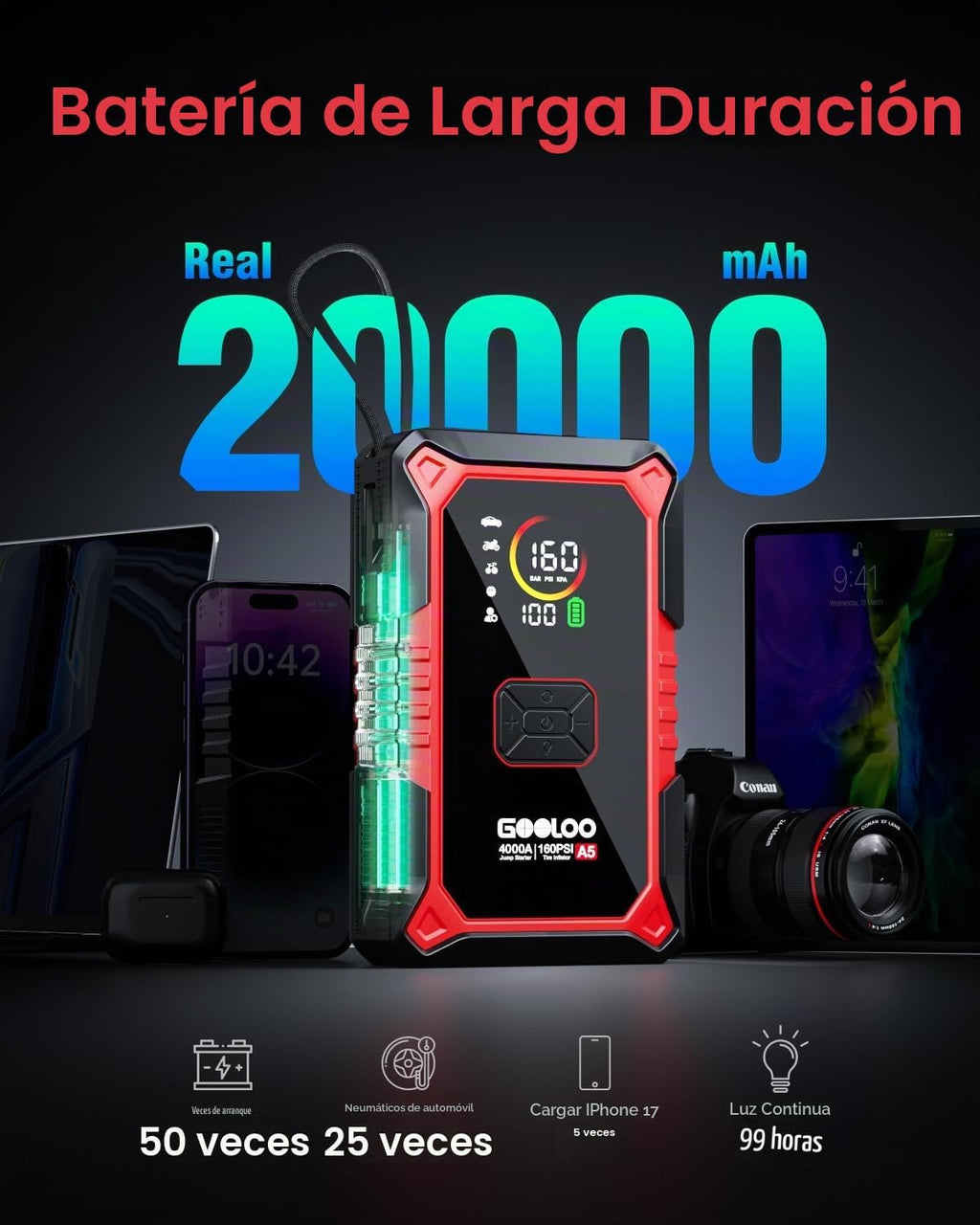 GOOLOO Arrancador de Batería A5 con Compresor de Aire, Arrancador d...