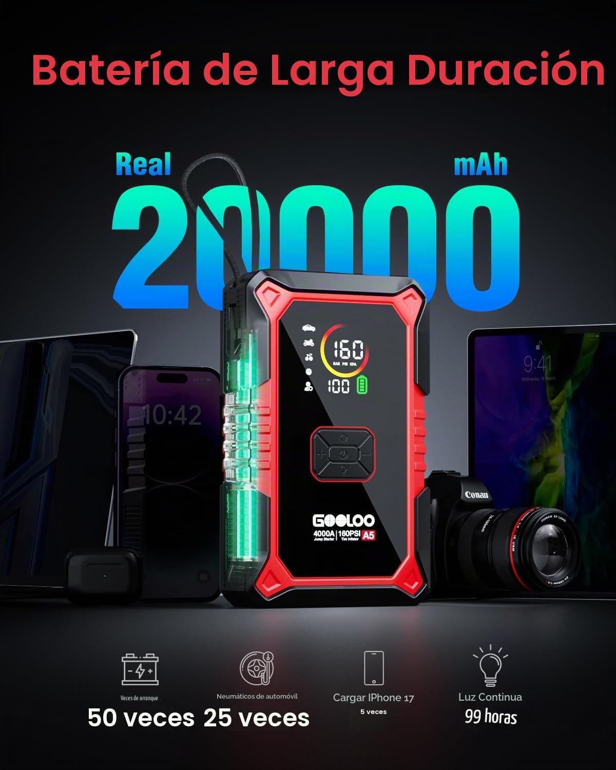 GOOLOO Arrancador de Batería A5 con Compresor de Aire, Arrancador d...