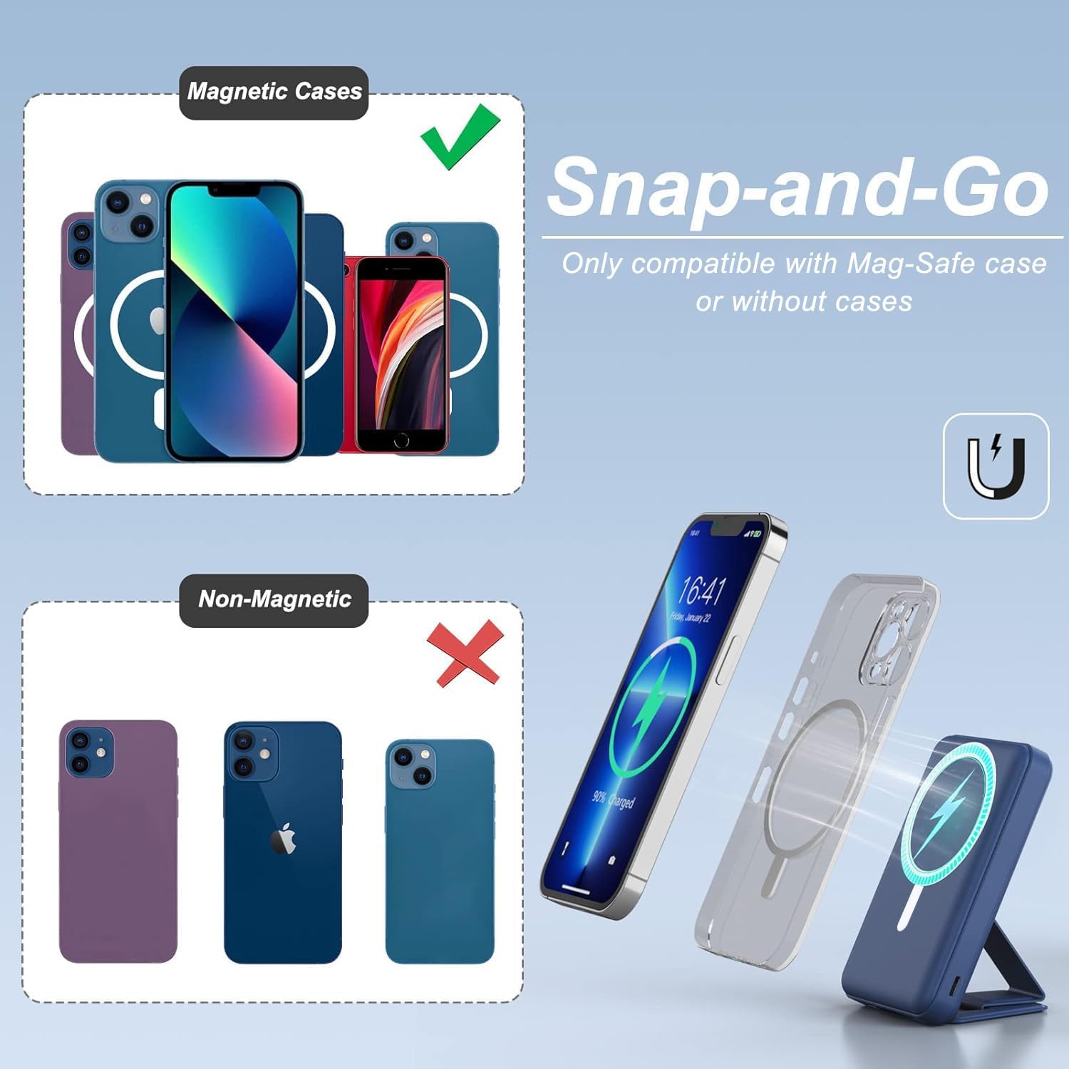 AOGUERBE Magsafe Power Bank, batería magnética plegable de 10000 mA...