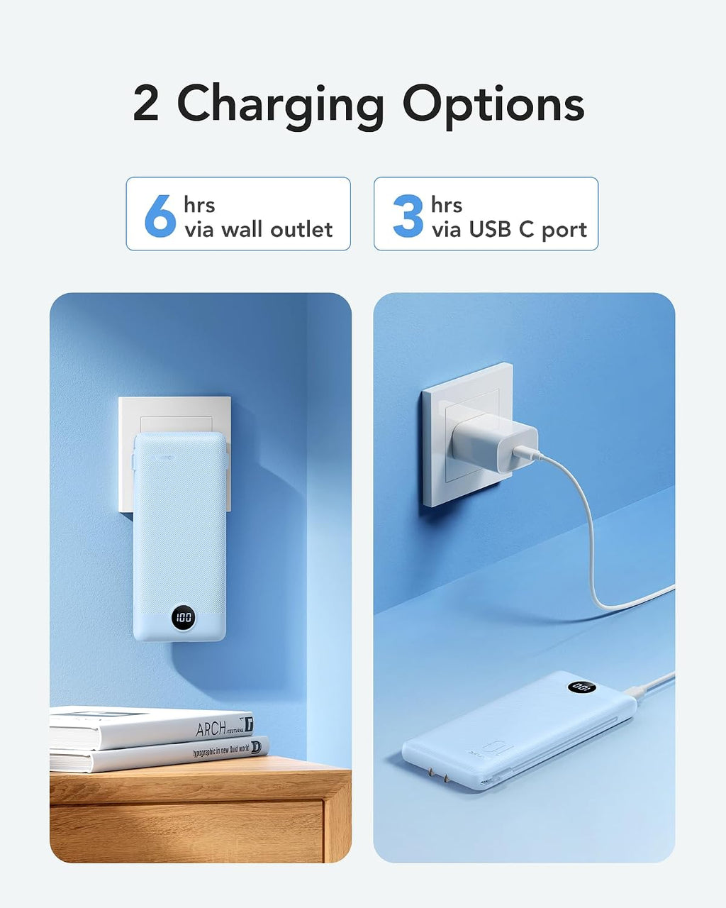 VRURC Cargador portátil con enchufe de pared y cables, banco de ene...