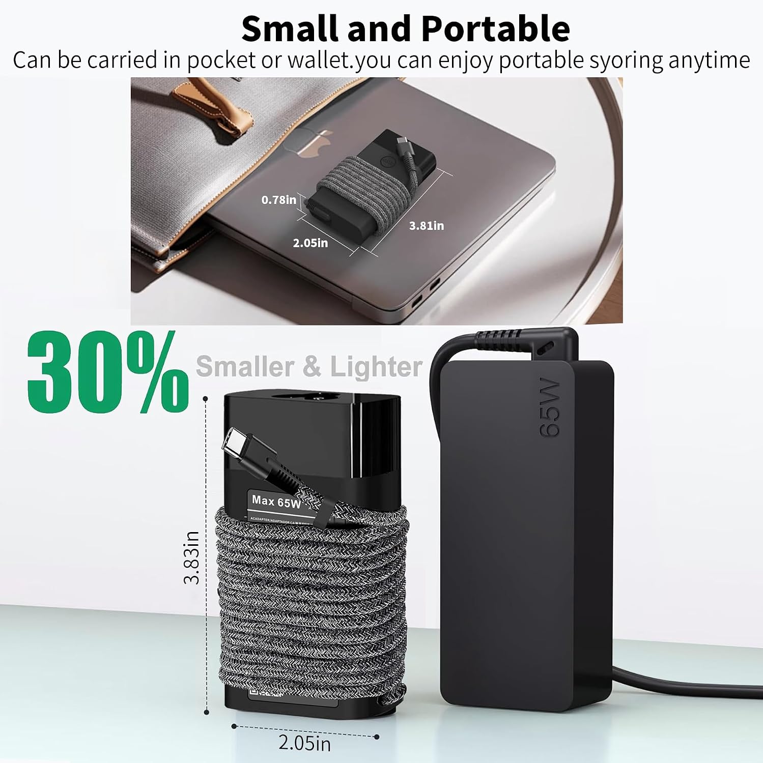 Cargador delgado para portátil HP 65W USB C, repuesto para HP Envy...