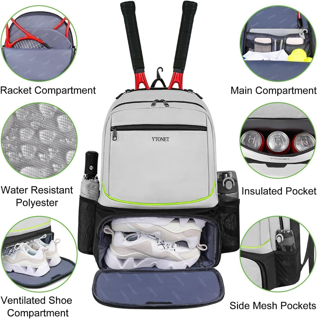 Ytonet Mochila de tenis para mujeres y hombres, 2 raquetas con bols...