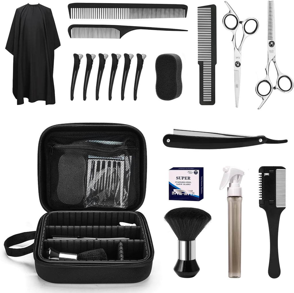 Kit de corte de pelo de 14 piezas con bolsa de barbero, tijeras de...