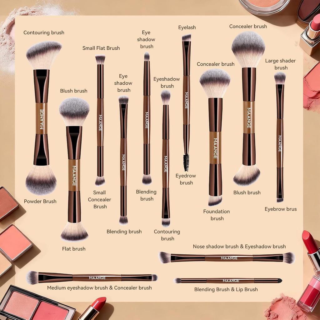 MAANGE Juego de 13 brochas de maquillaje de base con bolsa, brochas...