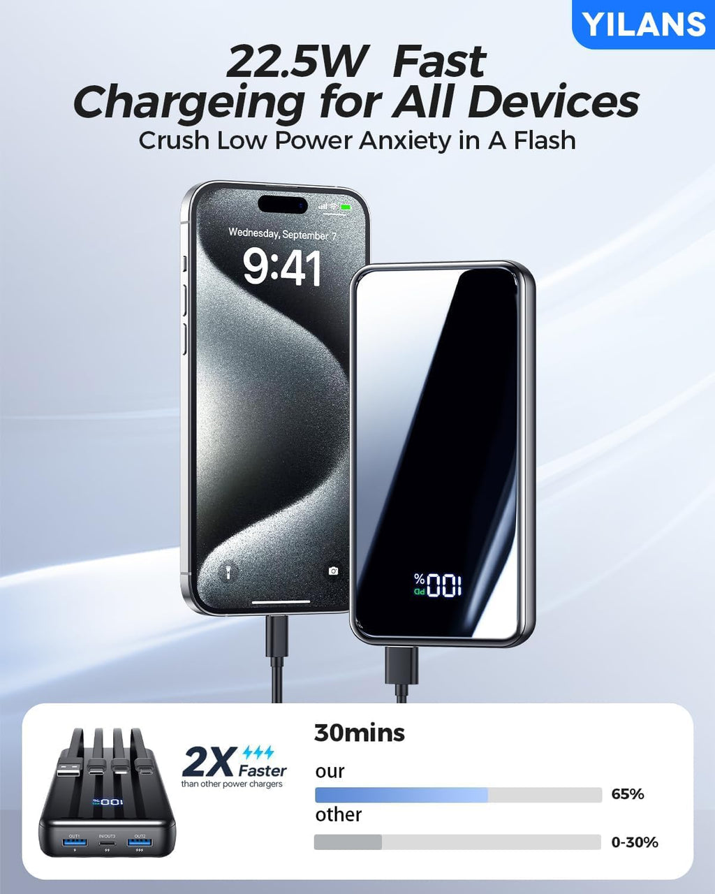 Cargador portátil, cargador de batería de 50000 mAh, cable integrad...