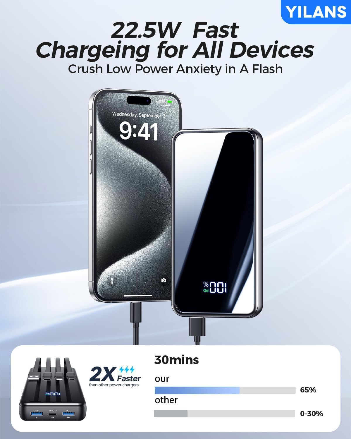 Cargador portátil, cargador de batería de 50000 mAh, cable integrad...