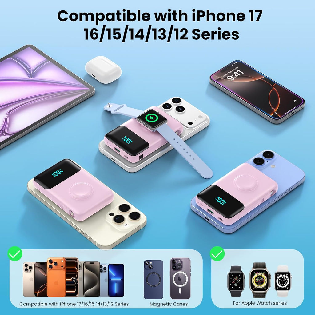 Cargador portátil magnético para iPhone con cable incorporado, banc...