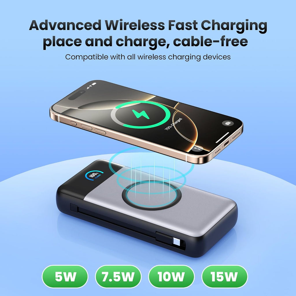 Cargador portátil inalámbrico de 40,800 mAh con cables integrados,...