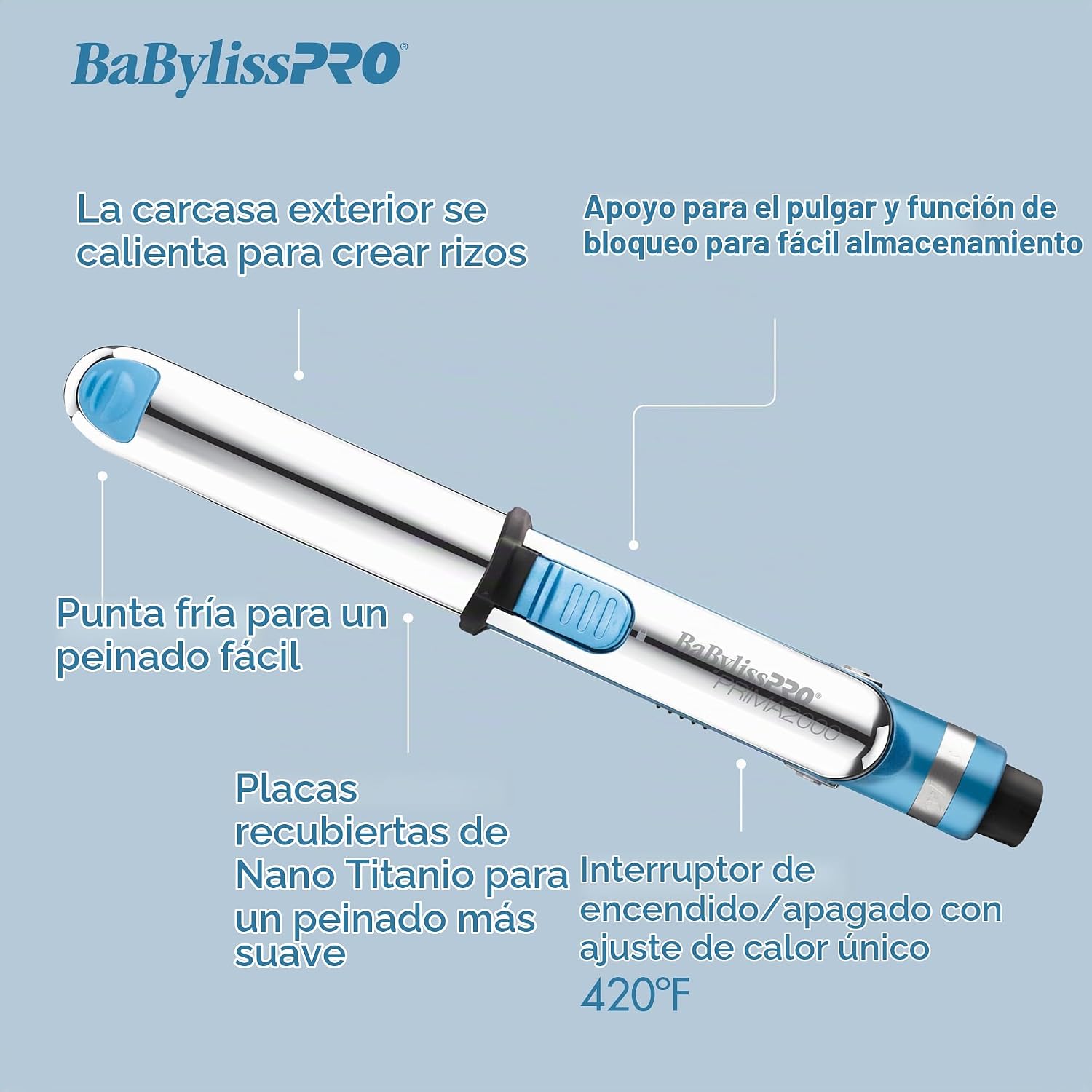 Plancha de peinado iónica BaBylissPRO Nano Titanium Prima2000, mini...