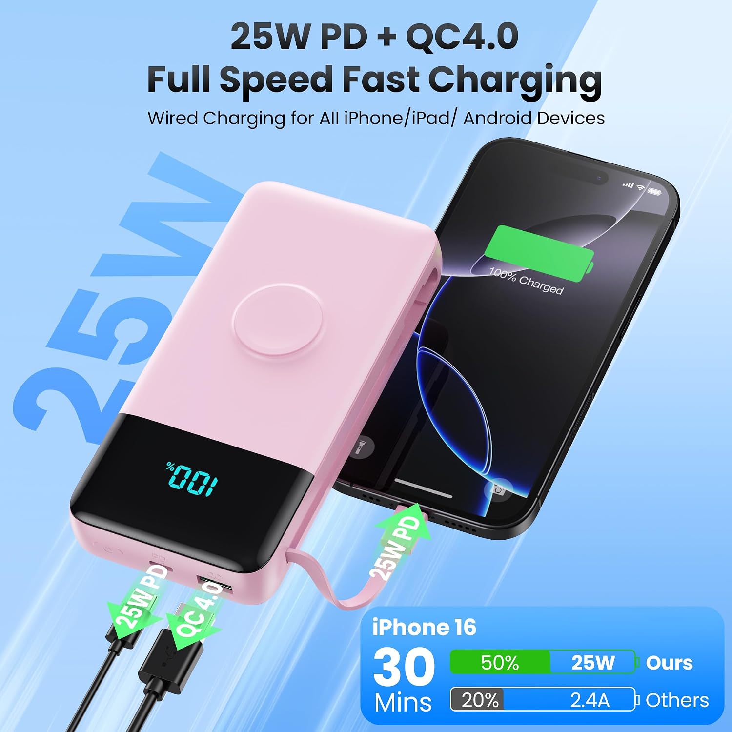 Cargador portátil de 40800 mAh con cables integrados, batería portá...