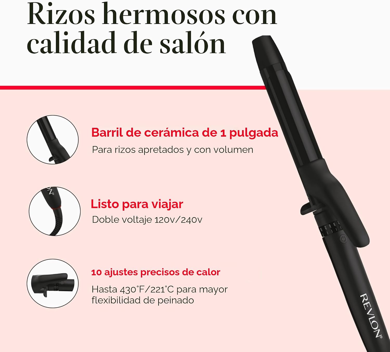 REVLON Smoothstay Rizador de 1 Pulgada - Varita Rizadora con Infusi...