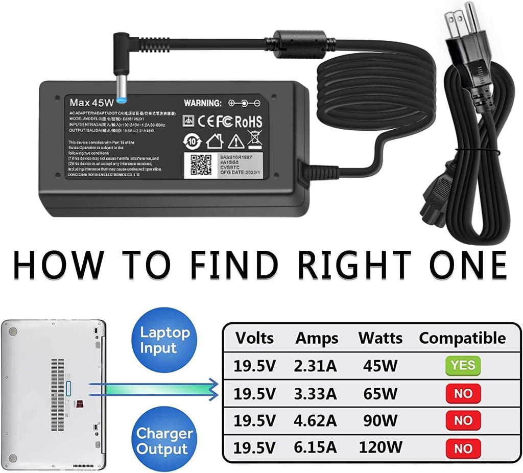 45W 19.5V 2.31A para cargador de laptop HP Punta azul, HP Pavilion...