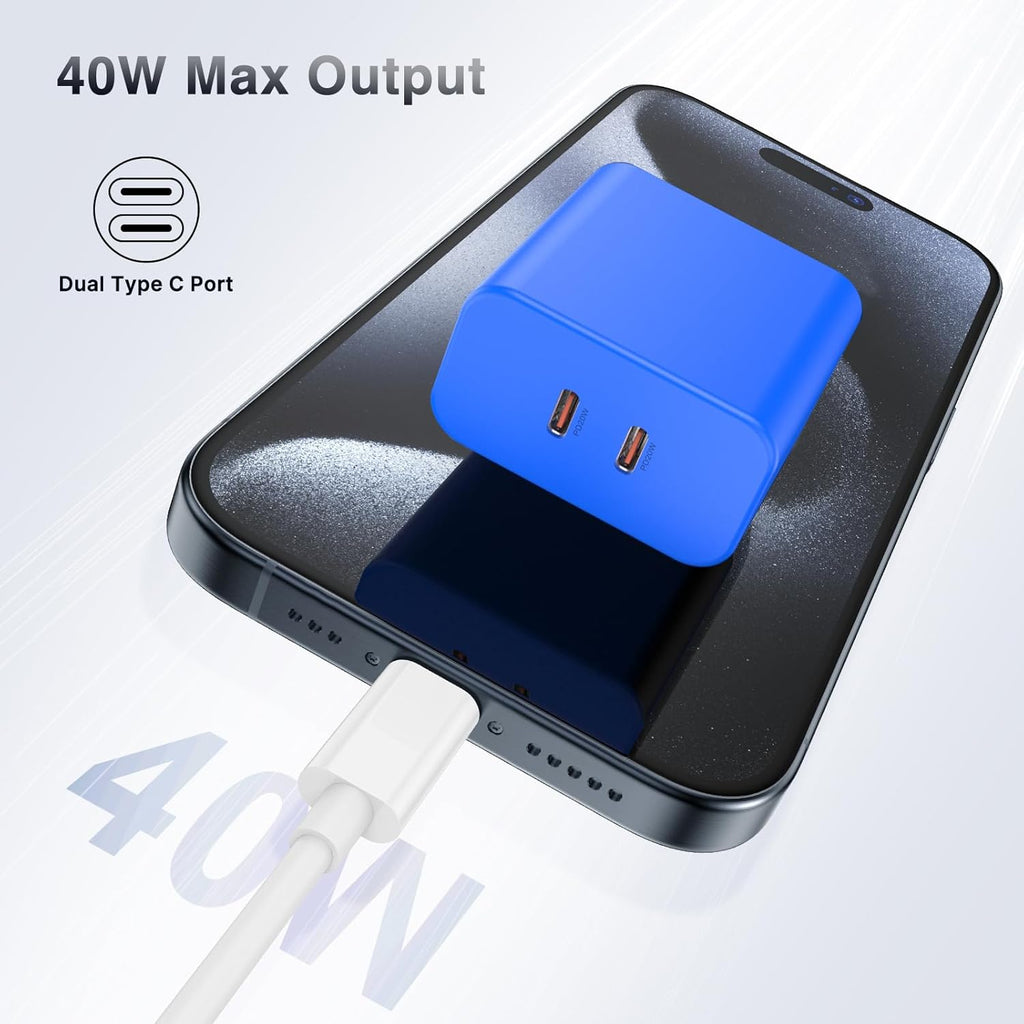 Susnwere Bloque de cargador USB C dual de 40 W, adaptador de corrie...