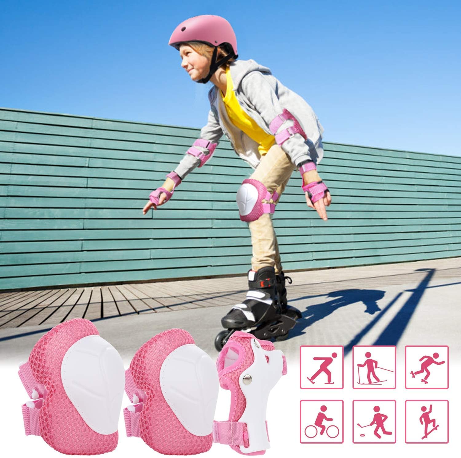 WayEee Juego de casco de bicicleta para niños, rodilleras, equipo d...