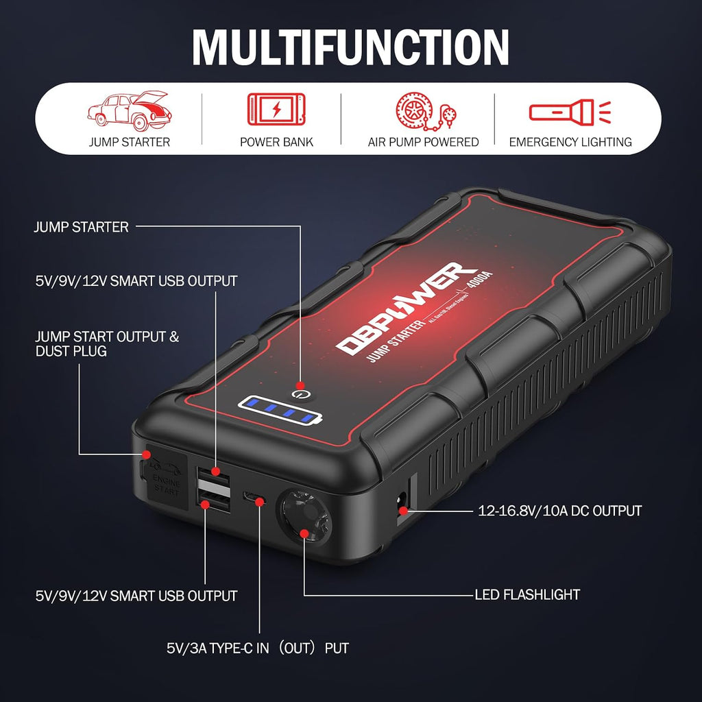 DBPOWER - Arrancador para automóvil de 4000 A pico de 88.8 Wh portá...