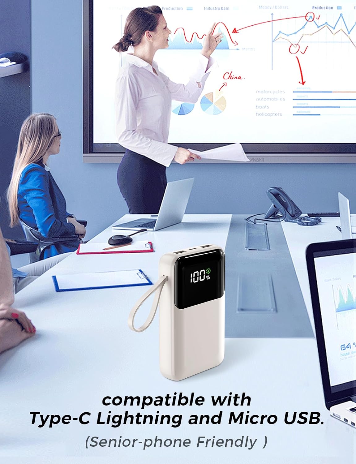 Banco de energía, cargador portátil de 15000 mAh con cable integrad...