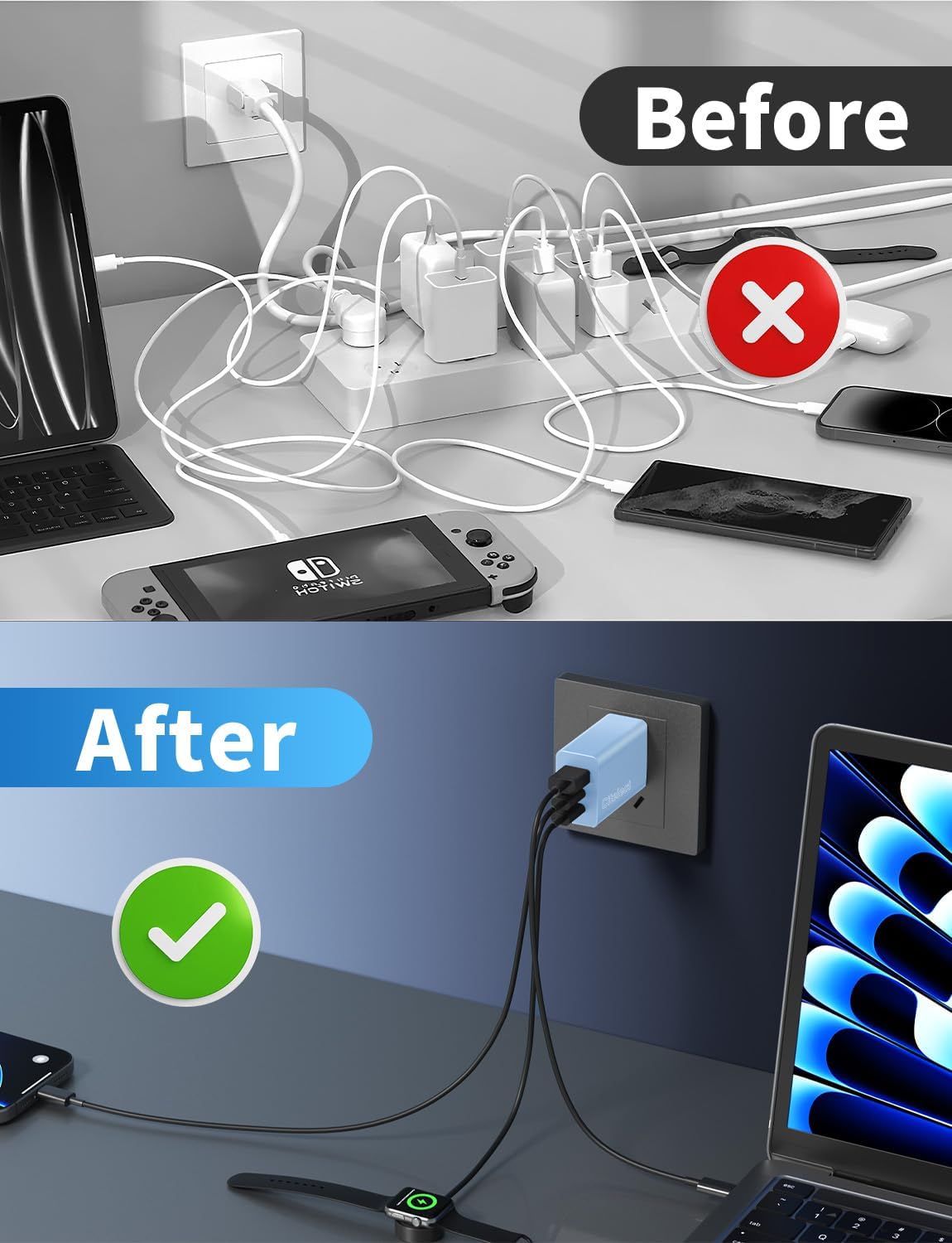 Paquete de 2 bloques de cargador USB C de 65 W, adaptador de carga...