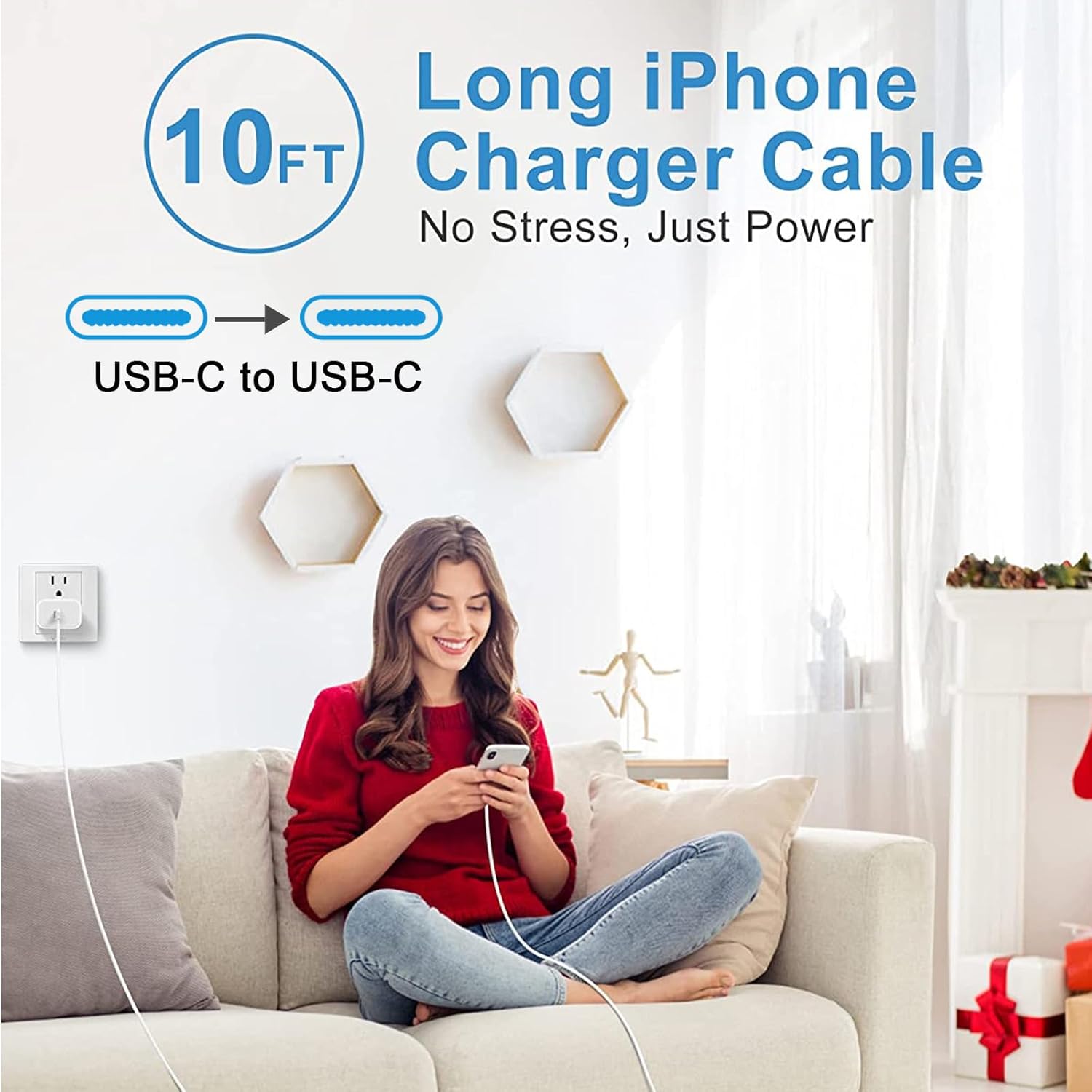 Cargador para iPhone 15 16 de carga rápida, cable USB C a USB C ext...
