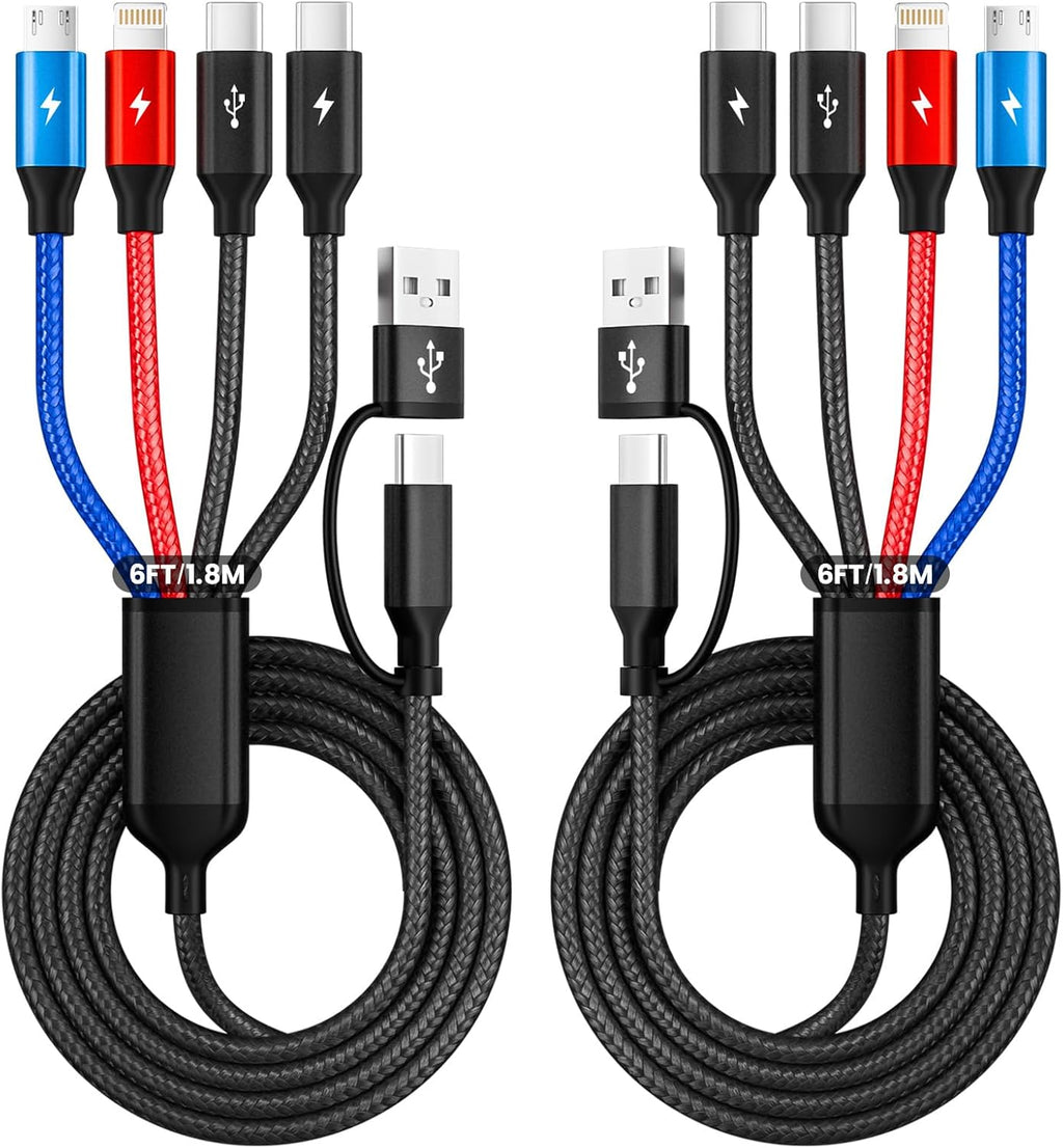 Paquete de 2 cables de carga de viaje 4 en 2 con puertos dobles tip...