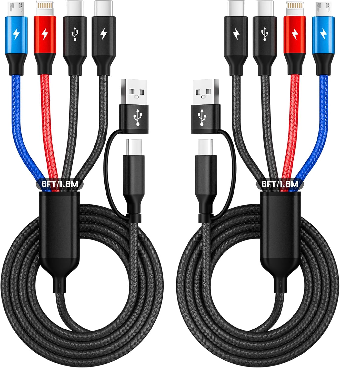 Paquete de 2 cables de carga de viaje 4 en 2 con puertos dobles tip...
