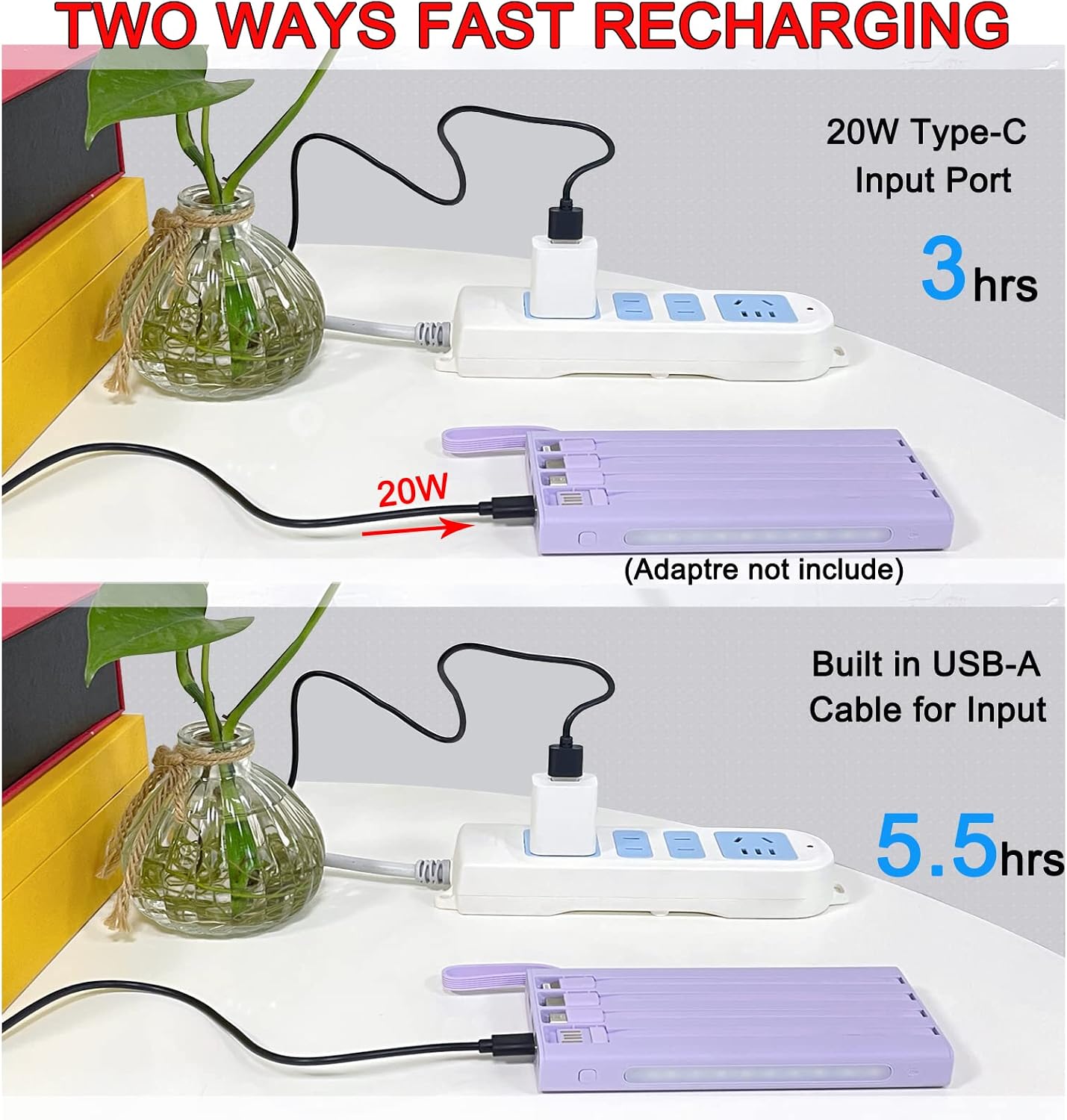 Mandarooker - Cargador portátil con cables integrados, banco de ene...