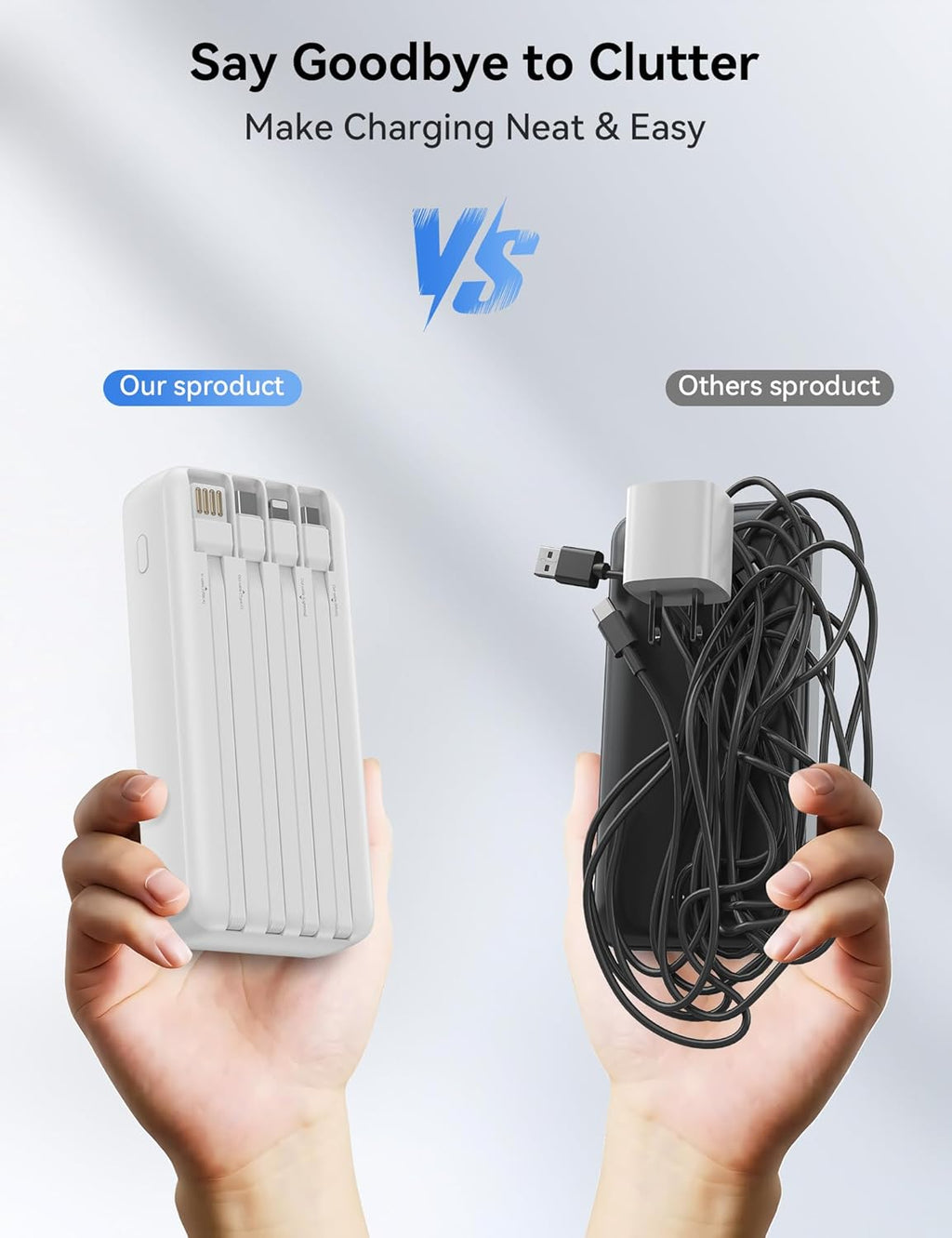 Nusyddy Cargador portátil de 20000 mAh integrado con 4 cables, bate...