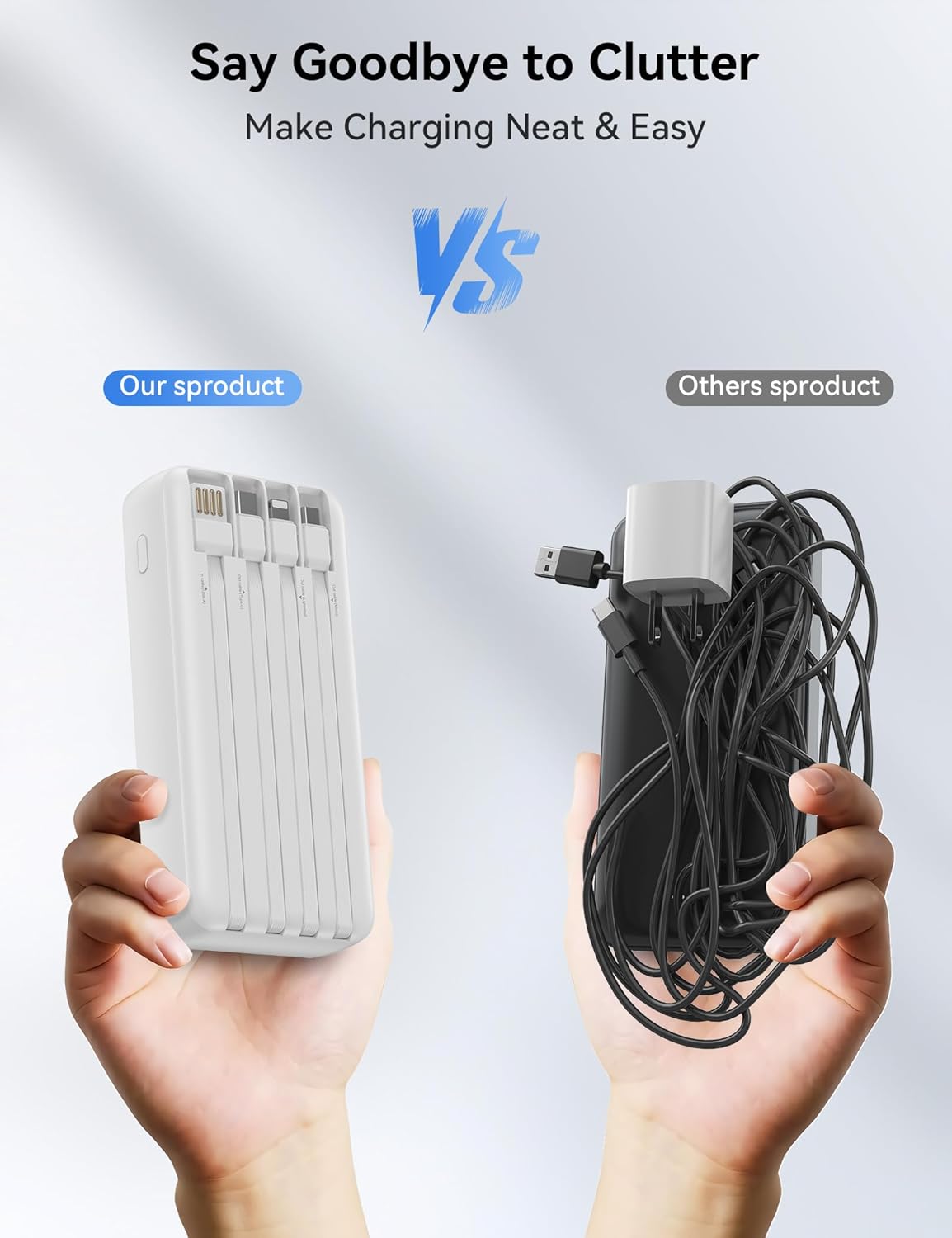 Nusyddy Cargador portátil de 20000 mAh integrado con 4 cables, bate...
