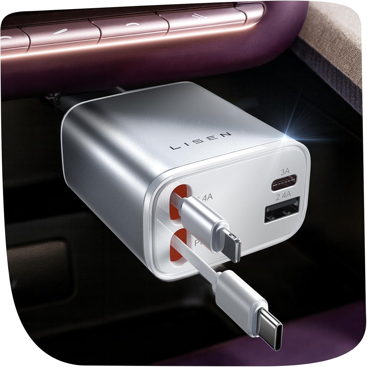 LISEN Cargador retráctil de coche para iPhone, para iPhone 17 Pro M...
