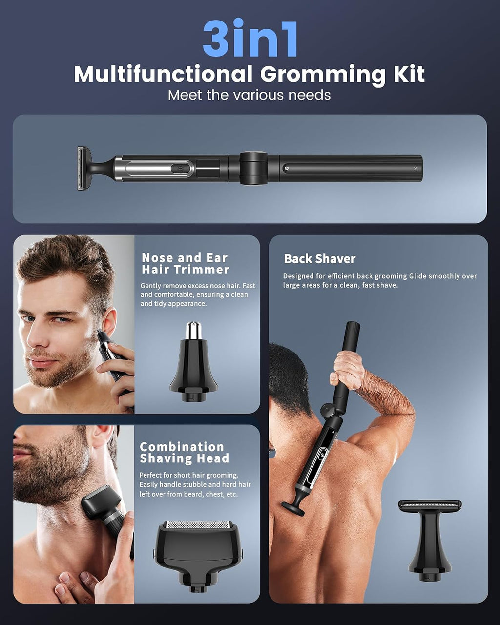 NUBACK Afeitadora eléctrica de espalda para hombres, afeitadora de...