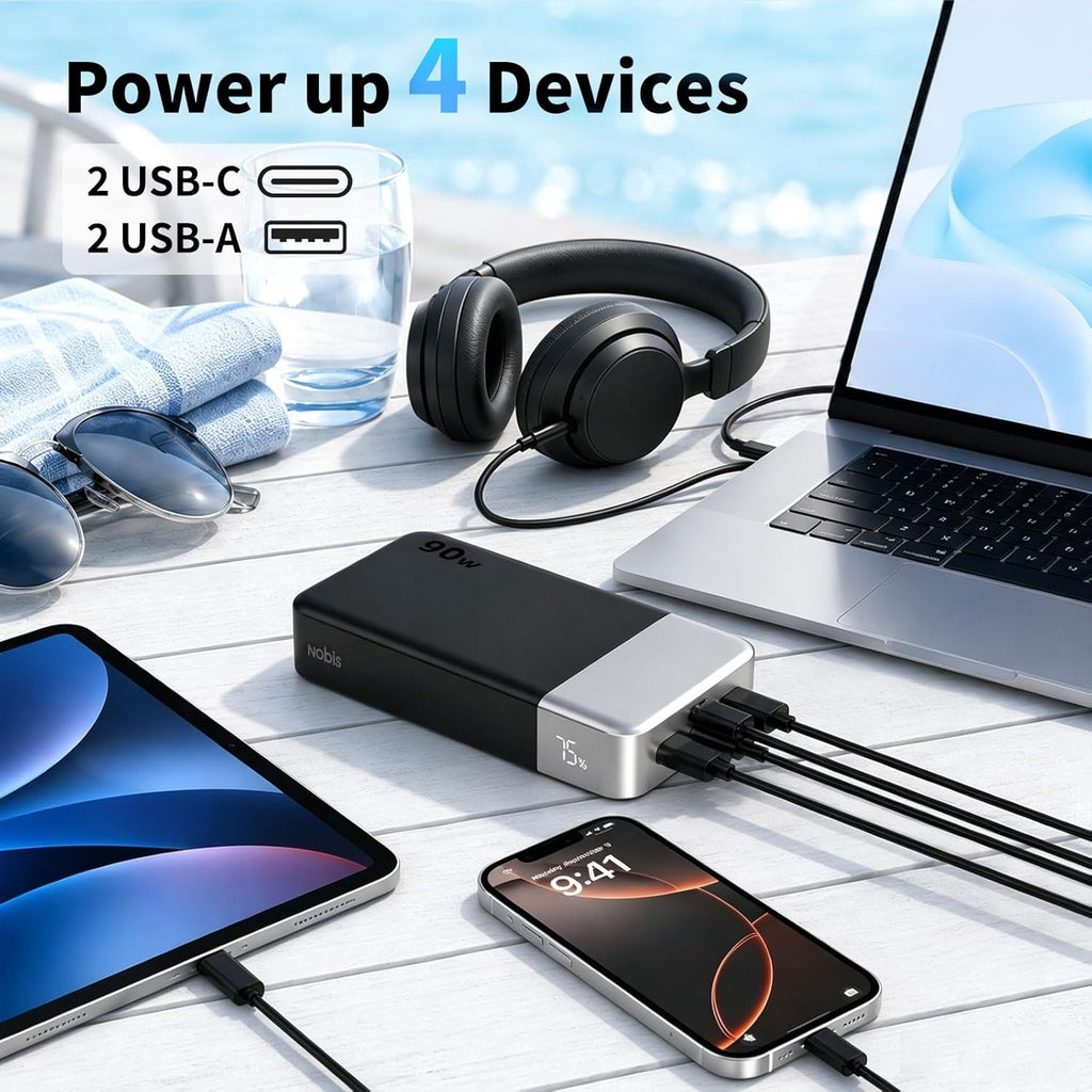 NOBIS Banco de energía de 90 W, 20,000 mAh, cargador portátil para...