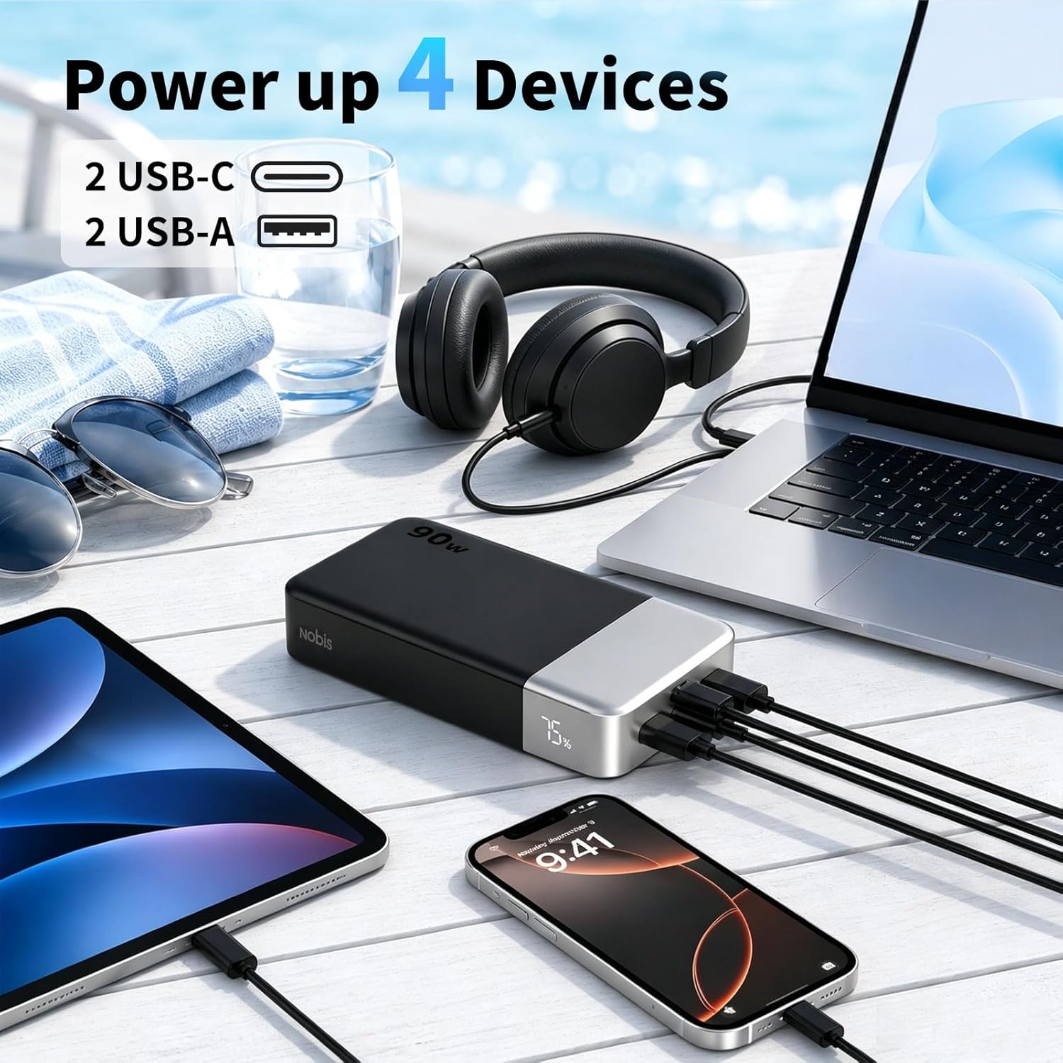 NOBIS Banco de energía de 90 W, 20,000 mAh, cargador portátil para...