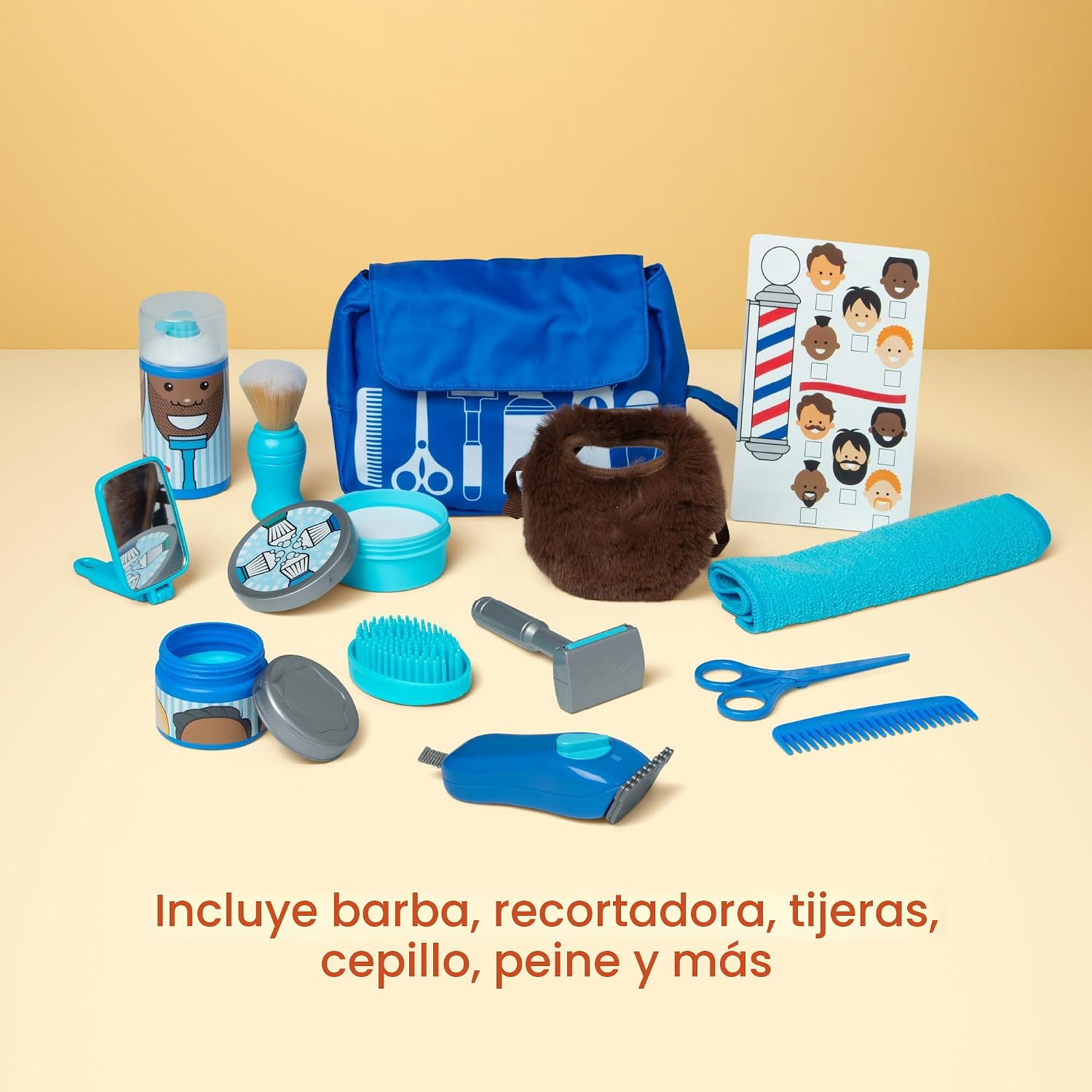 Melissa &amp; Doug Juego de simulación de barbería para niños (16 p...