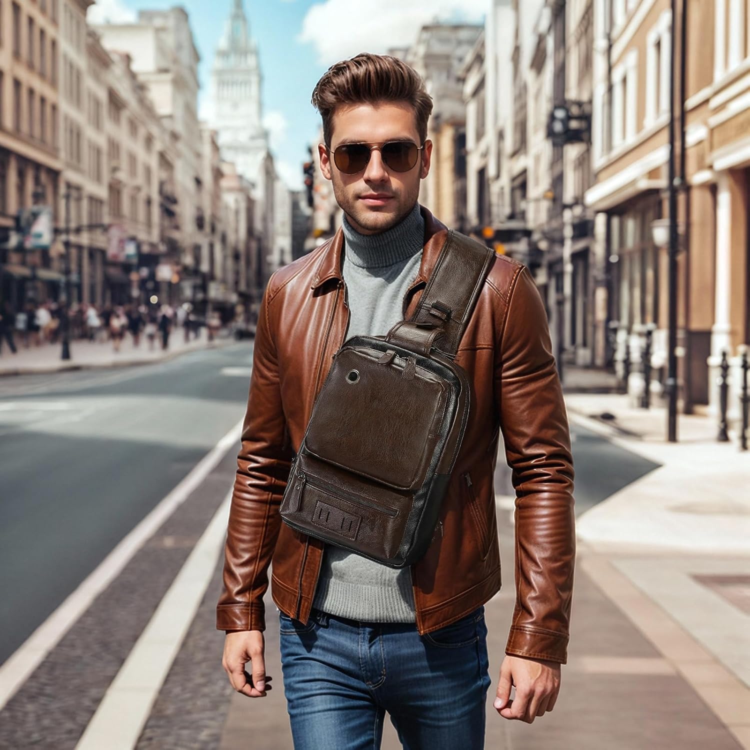 SUIKIHUM Mochila de Cuero PU Vintage para Hombre, Bolso Bandolera,...