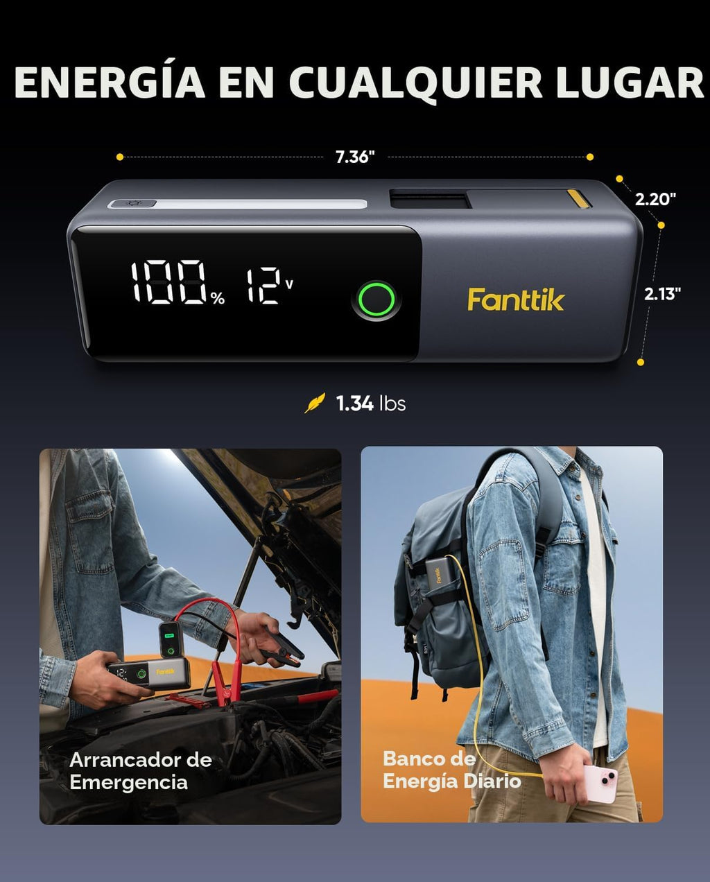 Fanttik Potent T10 1800A arrancador portátil, banco de energía de 1...