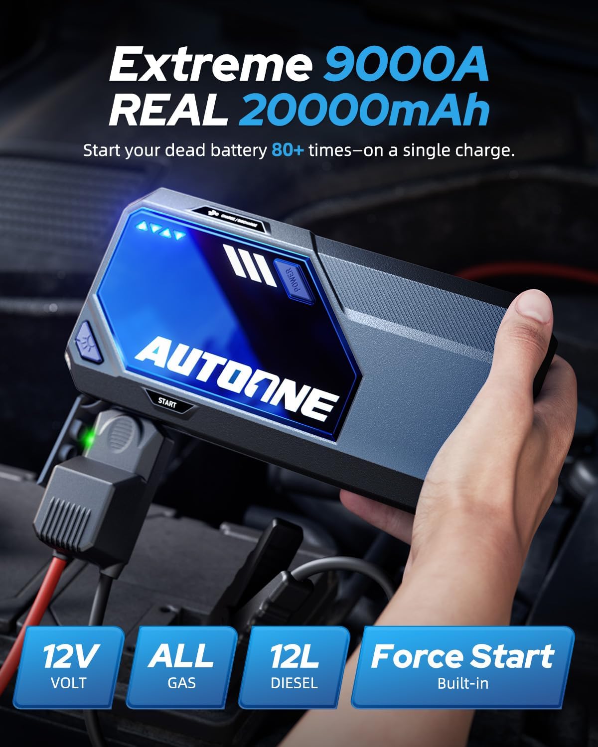 AUTOONE M5 8500A - Arrancador de batería portátil para auto de 12 V...