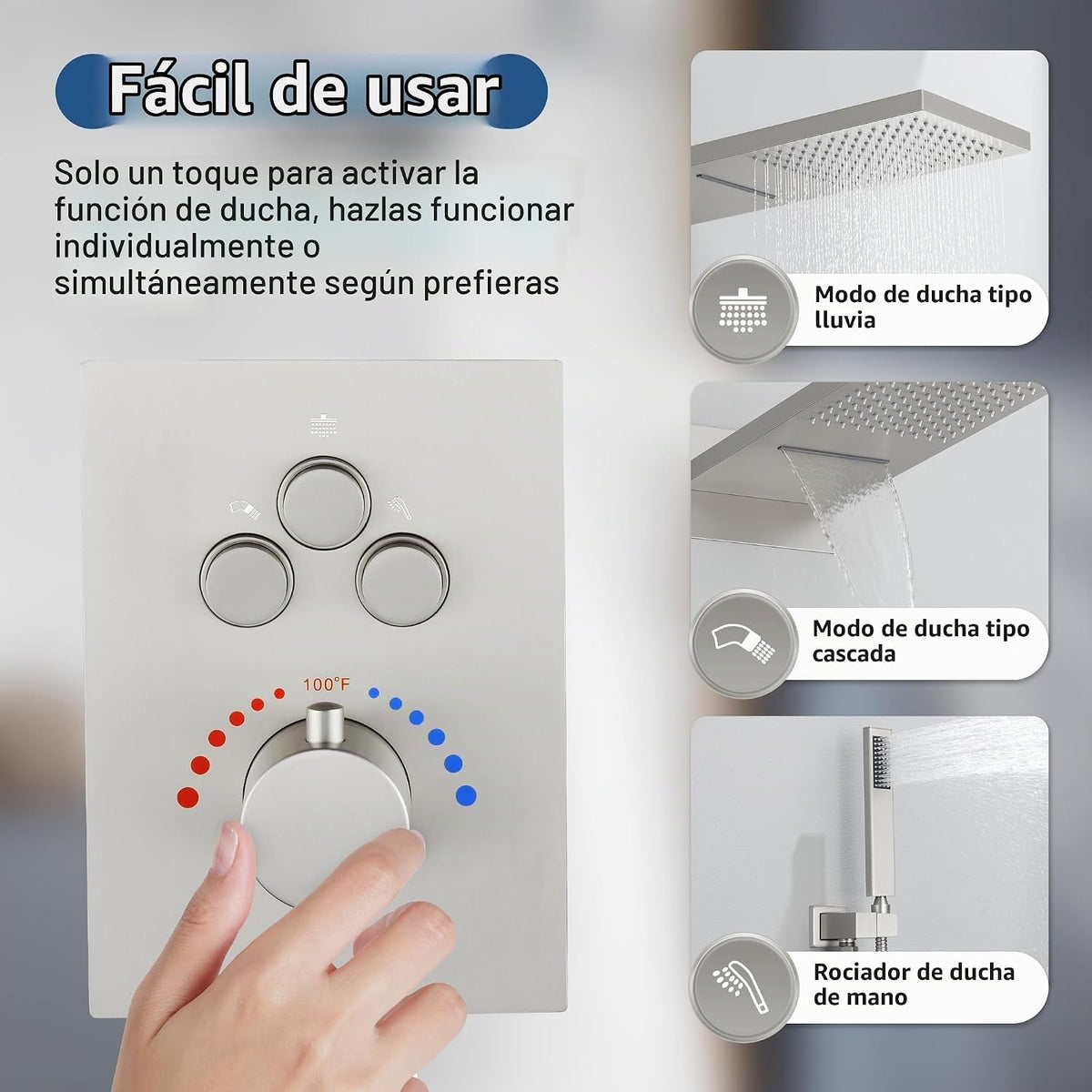 JetsBath Sistema de ducha termostático de 22 pulgadas, cabezal de d...