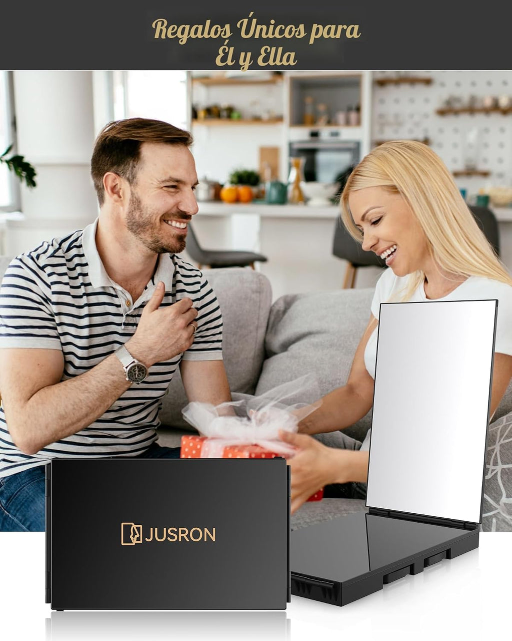 JUSRON Espejo de corte de pelo automático con ángulo de visión 360,...