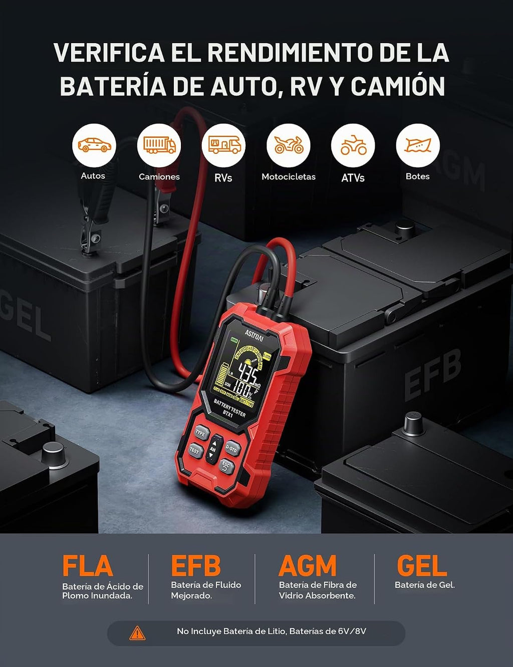 AstroAI Probador de batería de coche 12V\/24V \u2014 100-2000 CCA,...