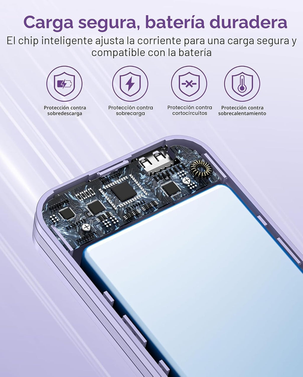 Cargador portátil, 12000 mAh, 22,5 W, USB C, carga rápida, con cabl...