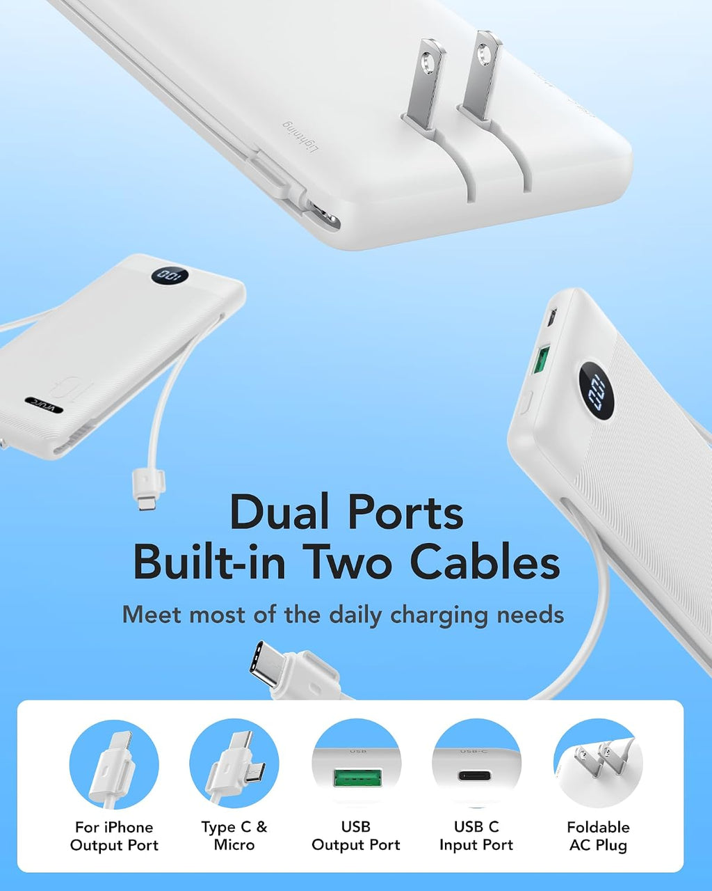 VRURC Cargador Portátil con Enchufe de Pared, 10000mAh Cargador Por...