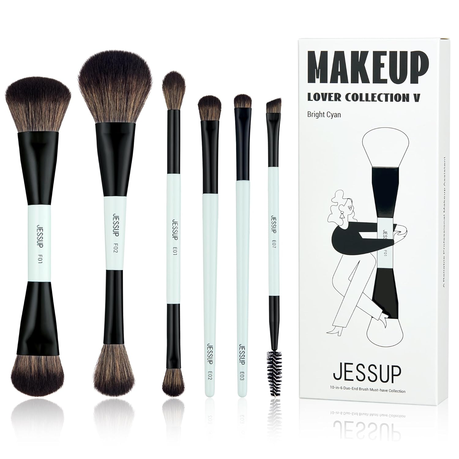 Jessup Juego de brochas de maquillaje 6 piezas, brochas de maquilla...