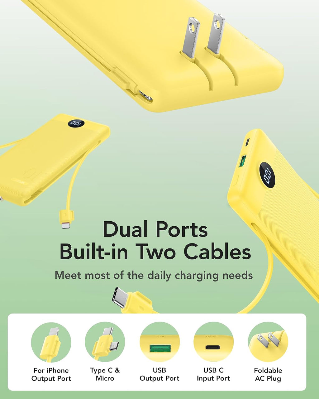 VRURC Cargador Portátil con Enchufe de Pared, 10000mAh Cargador Por...