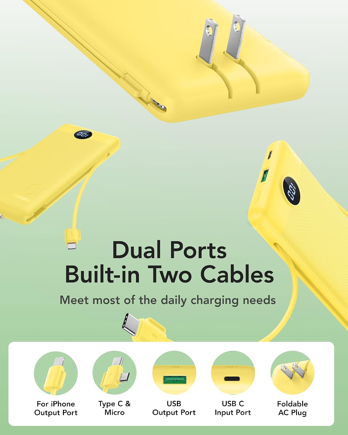 VRURC Cargador Portátil con Enchufe de Pared, 10000mAh Cargador Por...