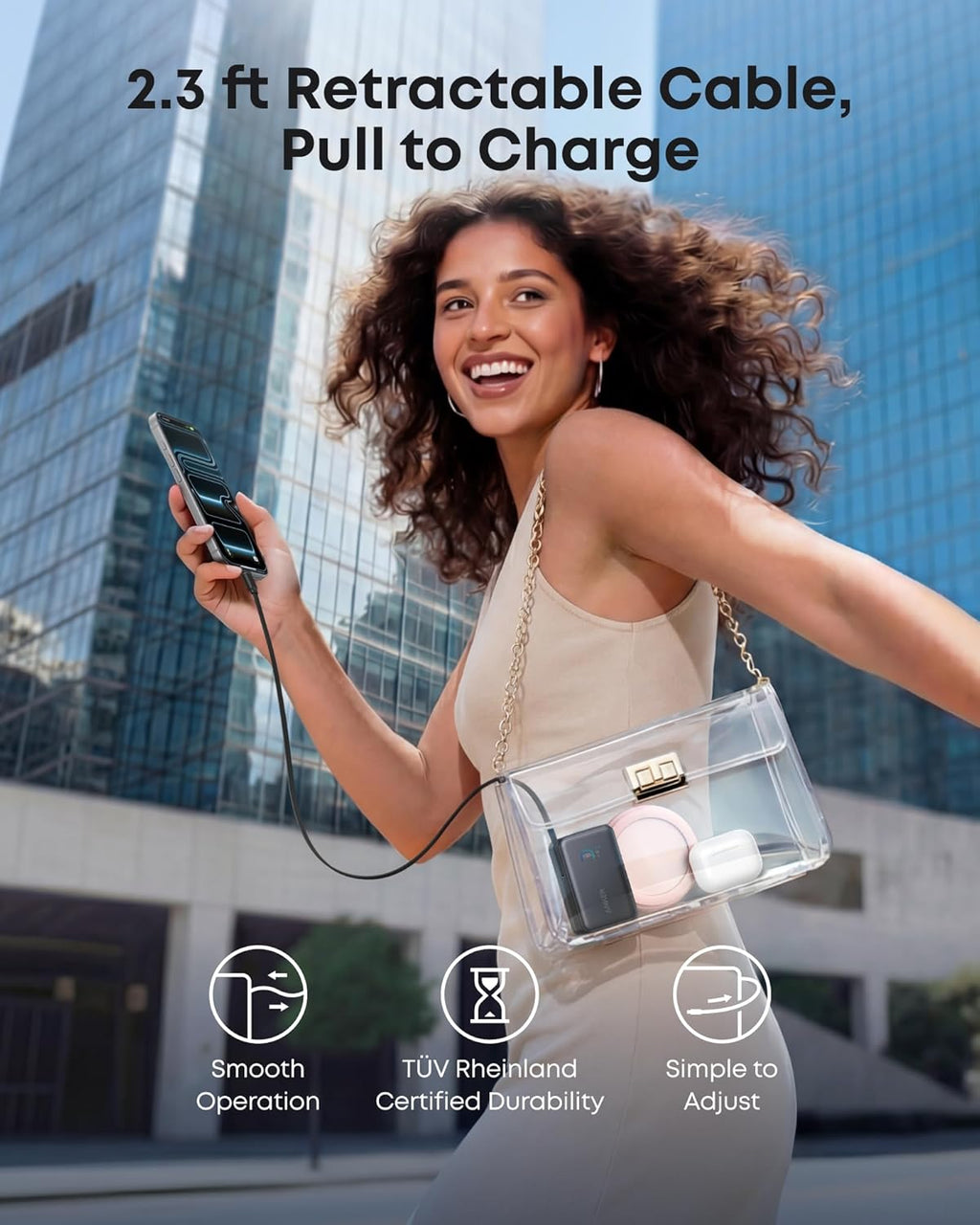 Anker Cargador portátil nano, 45 W 10000 mAh con cable retráctil de...