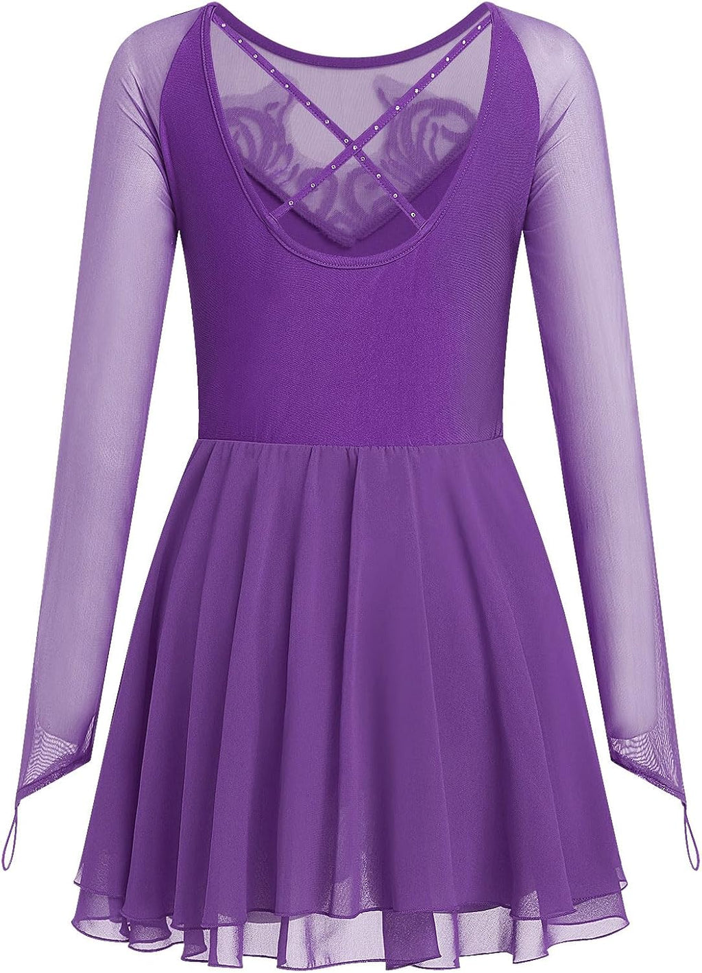 ODASDO Vestido de patinaje artístico para mujer, malla de manga lar...