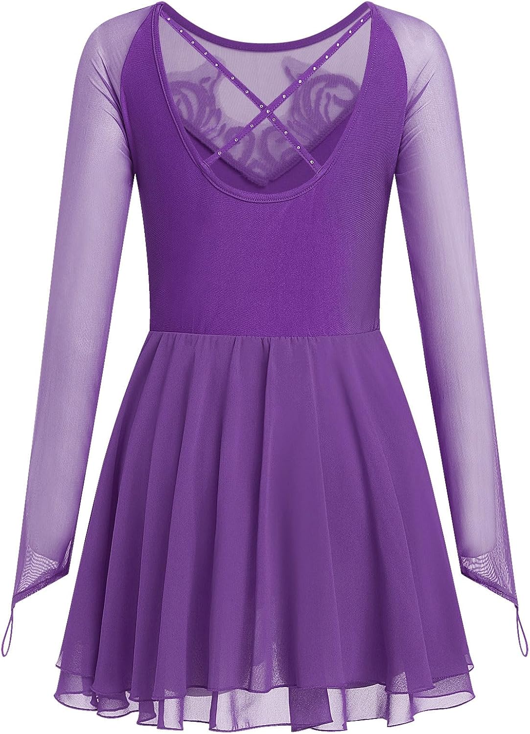 ODASDO Vestido de patinaje artístico para mujer, malla de manga lar...