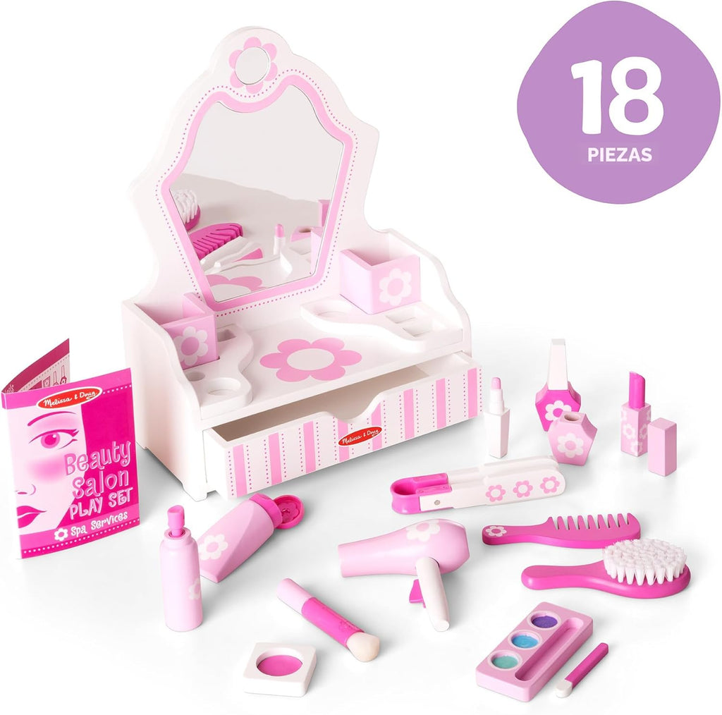 Melissa &amp; Doug Juego de madera para salón de belleza, tocador d...